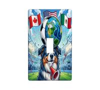 Placa decorativa para interruptor de luz con diseño de perro pastor australiano de fútbol 2026, 1 banda, interruptor único, día del partido, celebra el cachorro, placa frontal eléctrica con patrón