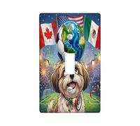 Placa decorativa para interruptor de luz con diseño de perro Shih Tzu de fútbol 2026, 1 palanca única, día del partido, celebra el cachorro, placa frontal eléctrica con patrón deportivo para