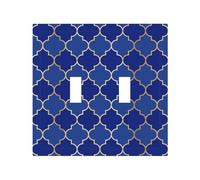 Placa decorativa para interruptor de luz de palanca, 2 placas de pared de tamaño mediano de 4.9 x 5 pulgadas, forma de linterna de rejilla azul dorada, cubierta de pared, policarbonato termoplástico