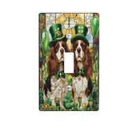 Placa decorativa para interruptor de luz de perro Cavalier King Charles Spaniel de San Patricio, 1 interruptor individual, placa de interruptor eléctrico para cachorros, placa frontal eléctrica para