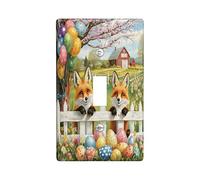 Placa decorativa para interruptor de luz, diseño de zorro de primavera, Pascua, 1 banda, palanca única, valla de granja, huevos, placa de interruptor eléctrico de animales, placa frontal eléctrica de
