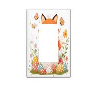 Placa decorativa para interruptor de luz, diseño de zorro de primavera, Pascua, 1 banda, un solo balancín, divertida placa eléctrica de huevos lindos animales, flores silvestres, placa frontal