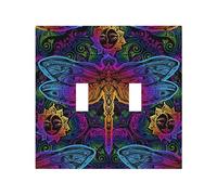 Placa decorativa para interruptor de luz intercambiable, 2 velocidades, tamaño mediano, 12,4 x 12,7 cm, mandalas indias, cubiertas de enchufe de libélula, placa de pared, policarbonato termoplástico
