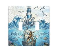 Placa decorativa para interruptor de luz náutica con diseño de perro pastor alemán, placa frontal eléctrica de 2 bandas, faro de mar de verano, placa frontal eléctrica con patrón submarino para