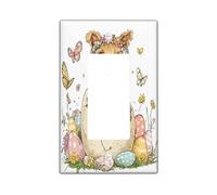 Placa decorativa para interruptor de luz para primavera, Pascua, Airedale Terrier, diseño de perro, 1 banda, un solo balancín, divertido y lindo huevos, cachorros, placa frontal eléctrica de flores