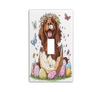 Placa decorativa para interruptor de luz para primavera, Pascua, perro setter irlandés, 1 banda, interruptor único, divertido y lindo huevos, cachorros, placa frontal eléctrica de flores para