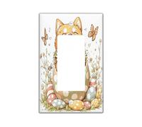 Placa decorativa para interruptor de luz para primavera, Pascua, perro Shiba Inu, 1 banda, balancín único, divertido y lindo huevos, cachorros, placa frontal eléctrica de flores para dormitorio