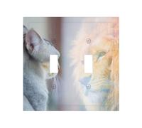 Placa decorativa para interruptor de luz, placa de pared de 2 velocidades, tamaño mediano, 12,4 x 12,7 cm, diseño de gato mirando en el espejo, cubierta de enchufe, placa de pared, policarbonato
