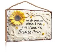 Placa divertida para hombre, oración matutina: "Give Me Jesus" con girasoles, letrero de madera para puerta delantera (20 x 30 cm)