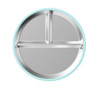 Placa dividida de acero inoxidable con base de succión de silicona Placa de comedor de 3 compartimentos (azul)