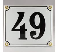 Placa esmaltada con número 49, color blanco y negro
