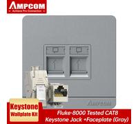 Placa frontal de pared AMPCOM con conector Keystone STP CAT8 de 40Gbps, módulo de aleación de Zinc autoblocante RJ45 con placa de pared de 86mm Grey and 1pcs Jack