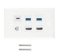 Placa frontal de pared HDTV de 6 puertos blancos, acoplador, extensor de salida, 2 puertos Keystone HDTV, 2 enchufes USB 3.0, fácil instalación, placa de pared de red de datos