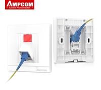 Placa frontal en ángulo AMPCOM de 86x86mm con soporte de acoplador de fibra óptica, adecuada para fibra óptica, RJ45 y RJ11, módulos Keystone de teléfono 1 Port