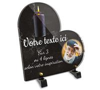 Placa funeraria corazón con foto personalizable en plexi, diseño de vela negra, diferentes tamaños, grosor de 6 mm, personalizado en varias líneas, 20 x 20 cm