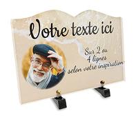Placa funeraria libro con foto personalizable en plexi, diseño de playa, diferentes tamaños, grosor de 6 mm, personalizado en varias líneas, 30 x 20 cm