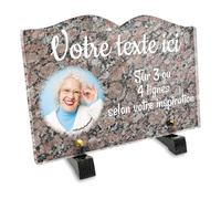 Placa funeraria libro con foto personalizable en plexi patrón granito 1, diferentes tamaños, grosor 6mm, personalizado en varias líneas 22x15 cm