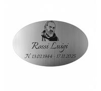 Placa funeraria personalizada para muertos, queridos extintos, lápidas, loculi o tumbas cementerio, placas funerarias personalizadas de plata cepillada con Padre Pío y grabado con láser