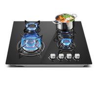 Placa Gas 4 fuegos, TopStrong Encimera Butano con Protección contra Llama, 60cm, Gas Natural/Propano Convertible, Superficie de Vidrio Templado, Negro, 8060W