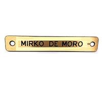 Placa genérica de latón con diseño de caballo, 7 x 2 cm, 1 mm de grosor, 2 agujeros, placa de matrícula de 1 rigo, caballo, brilla, sillín con nombre de caballo, grabado, incluye 1 llavero