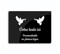 Placa grabada funeraria con diseño de dos palomas con ramitas autoadhesivas modelo rectangular (20x15 cm) personalizada de 1 a 3 líneas Negro