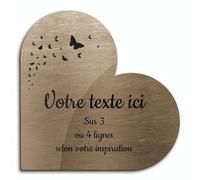 Placa grabada funeraria con diseño de mariposa autoadhesiva, modelo corazón (15x15 cm) personalizado 1-3 líneas Bronce