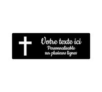 Placa grabada funeraria, diseño de cruz cristiana, autoadhesiva, 20 x 6,5 cm, personalizada, 1 a 3 líneas, color negro