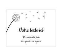 Placa grabada funeraria, diseño de diente de león, autoadhesiva, 20 x 15 cm, personalizada, 1 a 3 líneas, color blanco