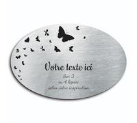 Placa grabada funeraria patrón de mariposa autoadhesiva modelo ovalado (20x13 cm) personalizado 1-3 líneas Alu cepillado