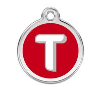 Placa identificativa Acero Inoxidable Esmalte Alfabeto Letra T Rojo para perros