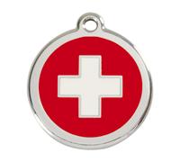 Placa identificativa Acero Inoxidable Esmalte Cruz Suiza Rojo para perros