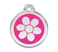 Placa identificativa Acero Inoxidable Esmalte Flor Rosa Fuerte para perros