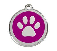 Placa identificativa Acero Inoxidable Esmalte Huella perro Morado para perros