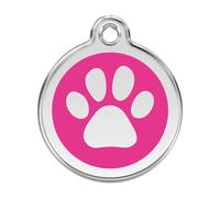 Placa identificativa Acero Inoxidable Esmalte Huella perro Rosa Fuerte para perros