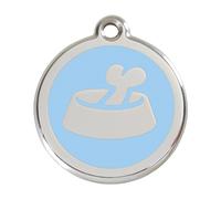 Placa identificativa Acero Inoxidable Esmalte Hueso en Cuenco Azul Claro para perros
