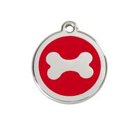 Placa identificativa Acero Inoxidable Esmalte Hueso Rojo para perros