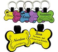 Placa Identificativa Perro Personalizada, Chapita Silenciosa Grabada con Nombre Silicona, Ligera sin Ruido para Collar Perros y Gatos, Diseño Bonito (Amarillo, Hueso (1 unidad))