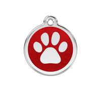 Placa identificativa Purpurina Huella perro Rojo para perros