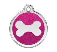Placa identificativa Purpurina Hueso Rosa Fuerte para perros