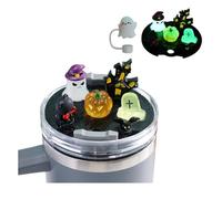 Placa luminosa de Halloween con nombre de fantasma compatible con Stanley Cup de 40 onzas, incluye fantasma, calabaza, tumba, dijes de castillo y tapa de cubierta de pajita, brilla en la oscuridad