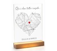 Placa luminosa personalizada con mapa del lugar - Donde todo comenzó - Acrílico transparente con base de madera multicolpore - Regalo pareja, aniversario, novio, boda