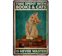 Placa Metal El Tiempo Que Pasamos con Los Gatos Y Los Libros Nunca Es Tiempo Perdido Cartel De Chapa Retro Metal Cartel Puerta Vintage Cartel De Chapa Placa Metal para Cocina Oficina Garaje S