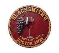 Placa metálica con texto en inglés "A Wine A Day Keeps The Doctor Away"
