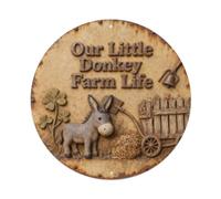 Placa metálica con texto en inglés "Our Little Donkey Farm Life"