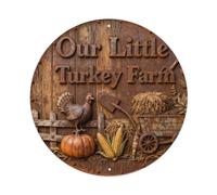 Placa metálica con texto en inglés "Our Little Turkey Farm"