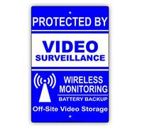 Placa metálica de aluminio con advertencia de almacenamiento de vídeo, color azul y blanco Proctected by Video Surveillance
