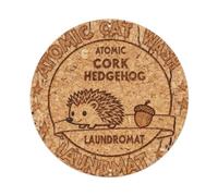 Placa metálica de corcho natural con diseño de erizo atómico