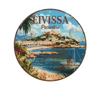 Placa metálica de metal con diseño de isla de viaje de Eivissa con perlas mediterráneas de Ibiza, decoración de pared para cafetería, cueva de hombre, club, bar, oficina, hogar, jardín, póster redondo