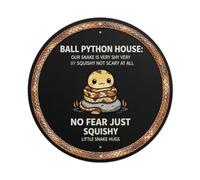 Placa metálica de metal con texto en inglés "BALL PYTHON HOUSE OUR SNAKE IS