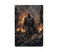Placa metálica redonda de metal con diseño de caballero templario paladín de batalla con cicatrices, decoración de pared para cafetería, cueva de hombre, club, bar, oficina, hogar, jardín, póster